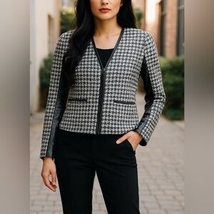 St. John Stylish Black and White Tweed Leather Embellished Jacket